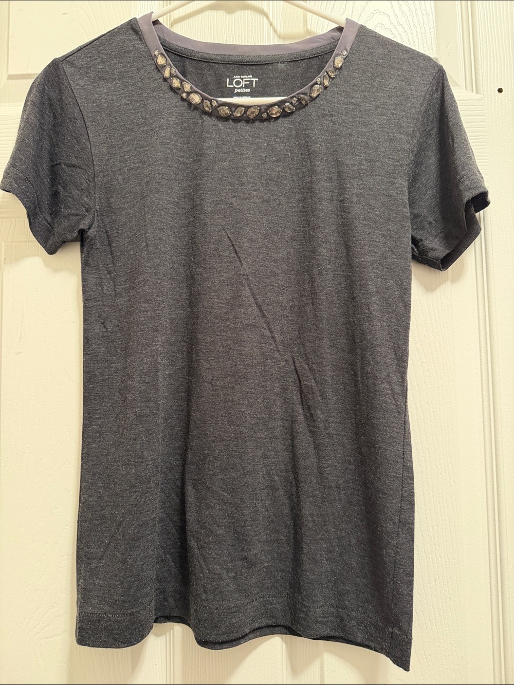 LOFT Petites Black Jewel Neck Tee